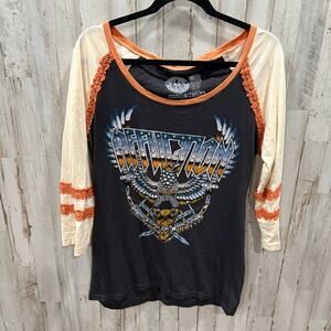 Affliction Metal Storm T-Shirt Vintage Orange Black Dirty White Large Cotton